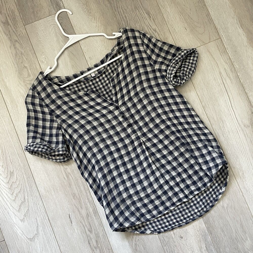 Massimo Dutti Top gingham check womens Blue White (small) folk feminine cottage